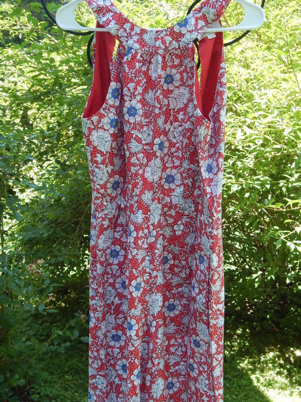 Loft red, white, and blue jumpsuit with tie halter neck and pockets.
